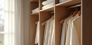 Armoire minimaliste bien rangee avec vetements neutres