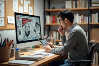 Artiste manga japonais dans son studio créatif