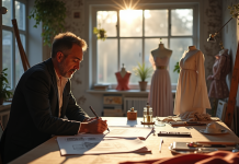 Designer de mode célèbre dans son atelier lumineux
