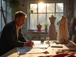 Designer de mode célèbre dans son atelier lumineux