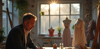 Designer de mode célèbre dans son atelier lumineux
