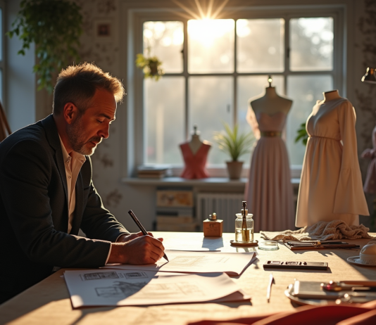 Designer de mode célèbre dans son atelier lumineux
