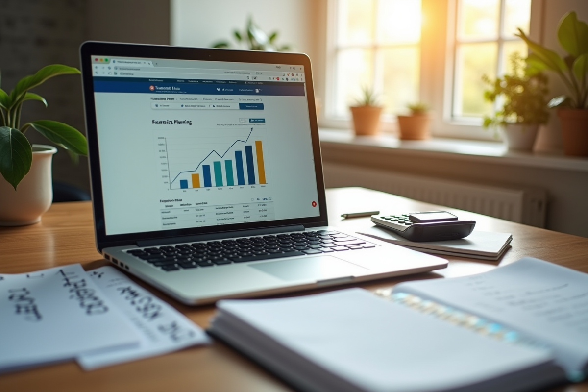 Espace de travail organisé avec ordinateur et calculatrice