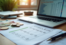 Bureau moderne avec ordinateur et billets d'euros