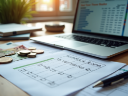 Bureau moderne avec ordinateur et billets d'euros