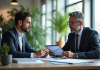 Conseiller financier discutant stratégies d'investissement avec un client
