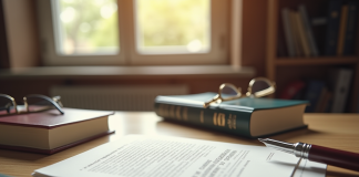 Documents juridiques élégants sur un bureau en bois