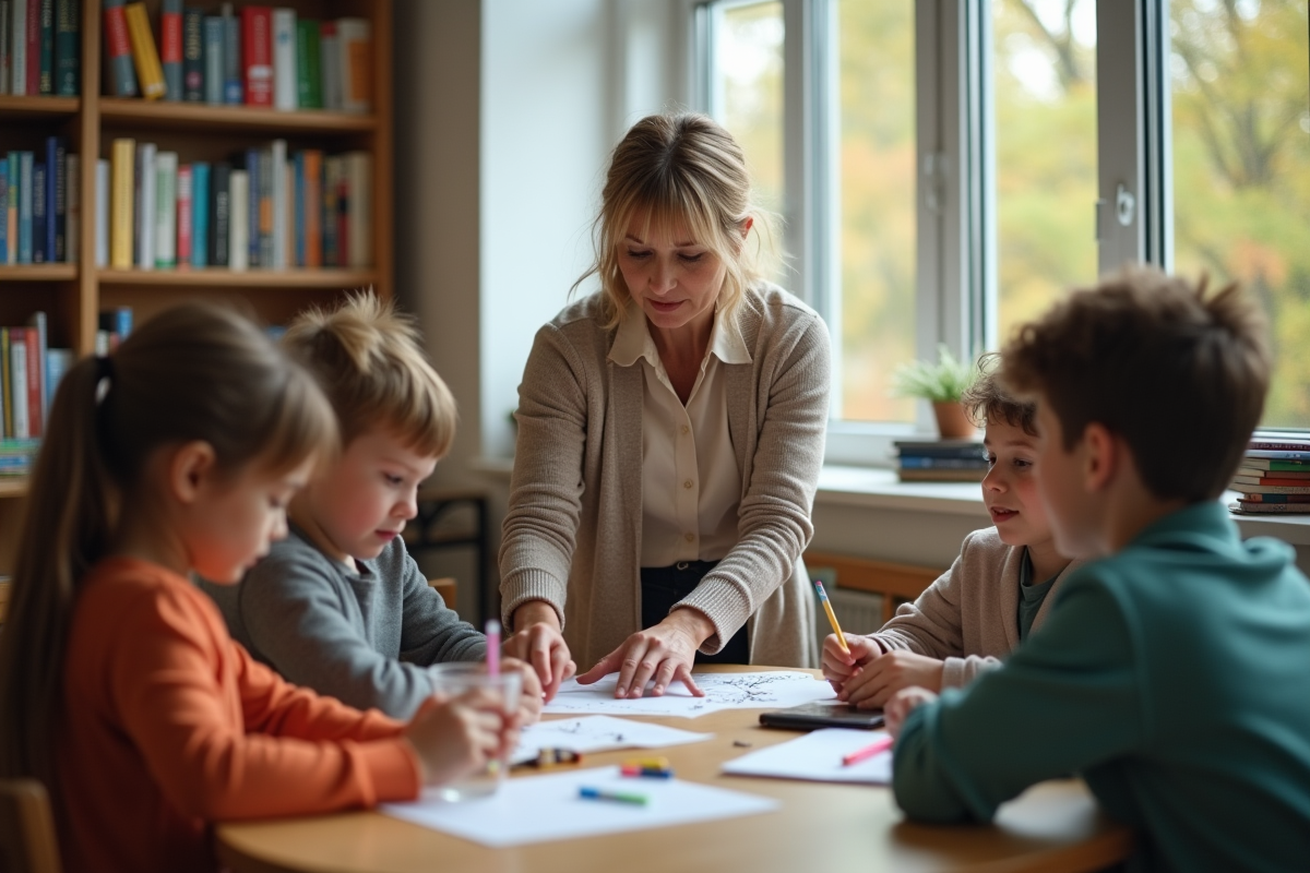 Professeure guidant des enfants lors d