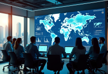 Groupe de professionnels tech collaborant dans un bureau moderne
