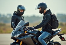 Jeune homme passant son permis moto en plein jour