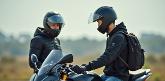 Jeune homme passant son permis moto en plein jour