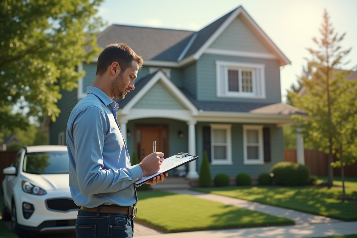 Agent immobilier évaluant la façade d