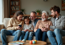 Famille multigenerationale diverse dans un salon chaleureux