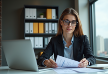 Femme d affaires concentrée au bureau avec documents