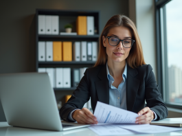 Femme d affaires concentrée au bureau avec documents