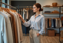 Types de vêtements : Comment les choisir pour être tendance ? Femme élégante dans une boutique moderne examinant des vêtements