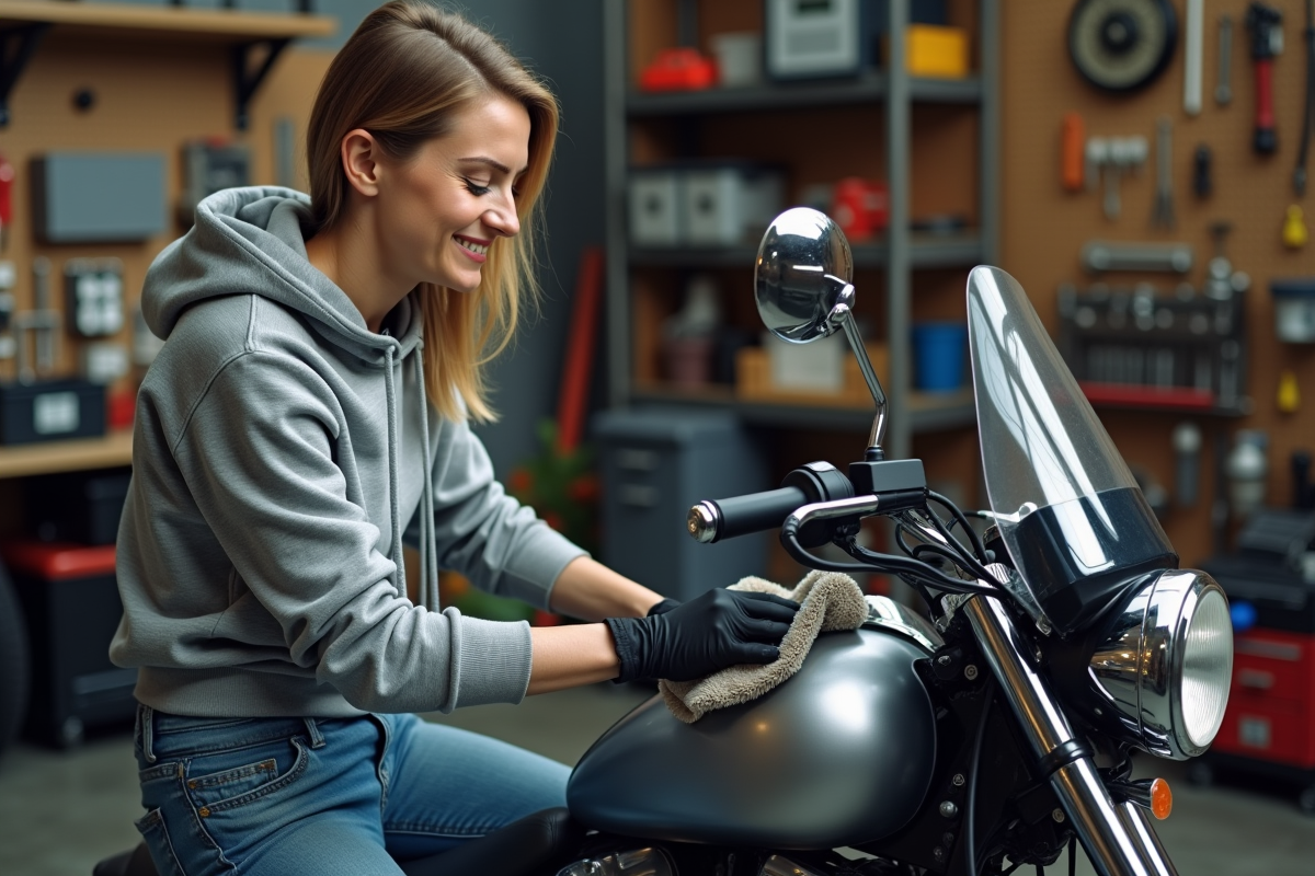 Femme nettoyant le tableau de bord d