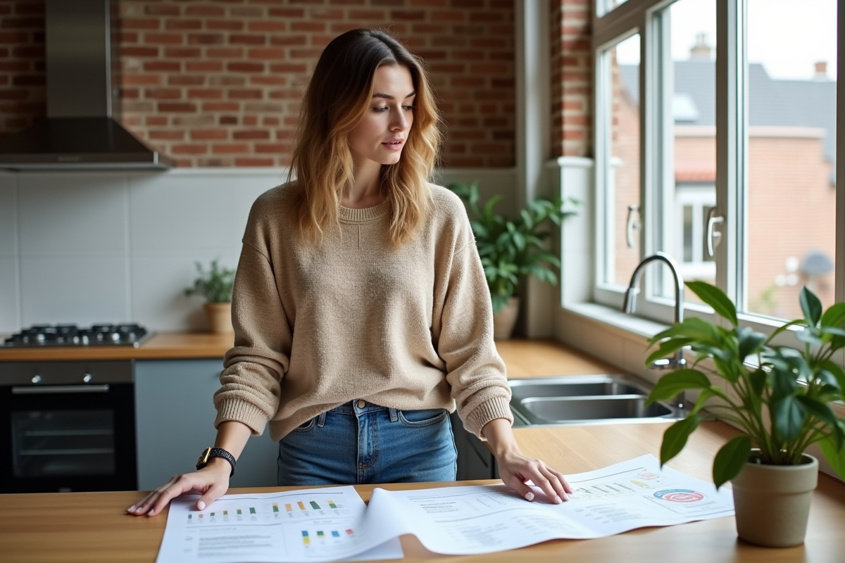 Jeune femme examinant un rapport d
