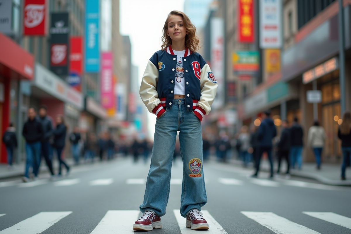 Fille confiante en vêtements décontractés dans la ville