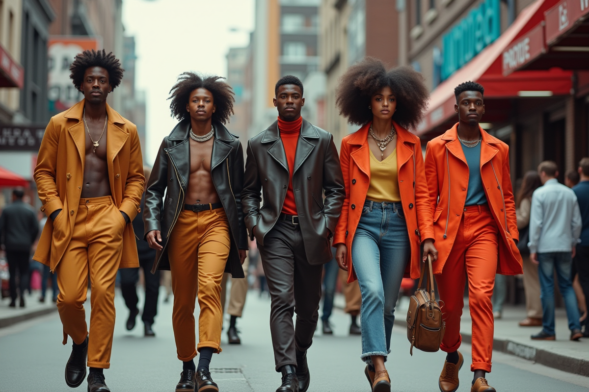 Groupe de jeunes adultes en mode avantgarde dans la rue urbaine