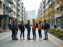 Groupe divers d'adultes dans une rue urbaine moderne