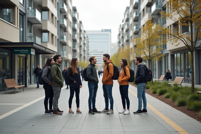 Groupe divers d'adultes dans une rue urbaine moderne