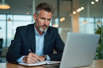 Homme d'affaires réfléchissant dans un bureau moderne