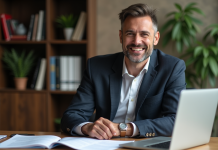 Immobilier rentable : quelle forme choisir pour maximiser vos profits ? Homme d'affaires souriant dans un bureau moderne et élégant