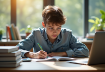 L’importance d’un bon entraînement pour le concours de CPE Jeune adulte étudiant concentré à son bureau lumineux