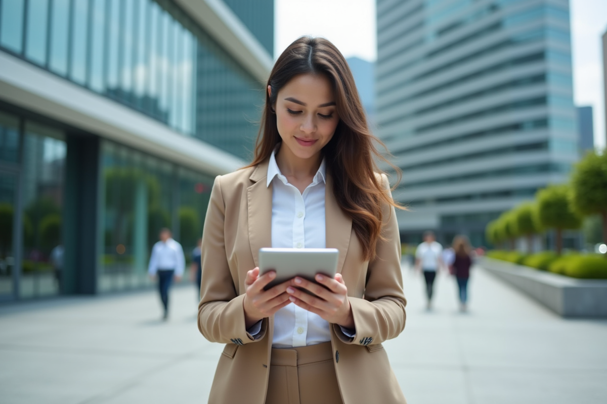 Jeune femme professionnelle vérifiant ses données d