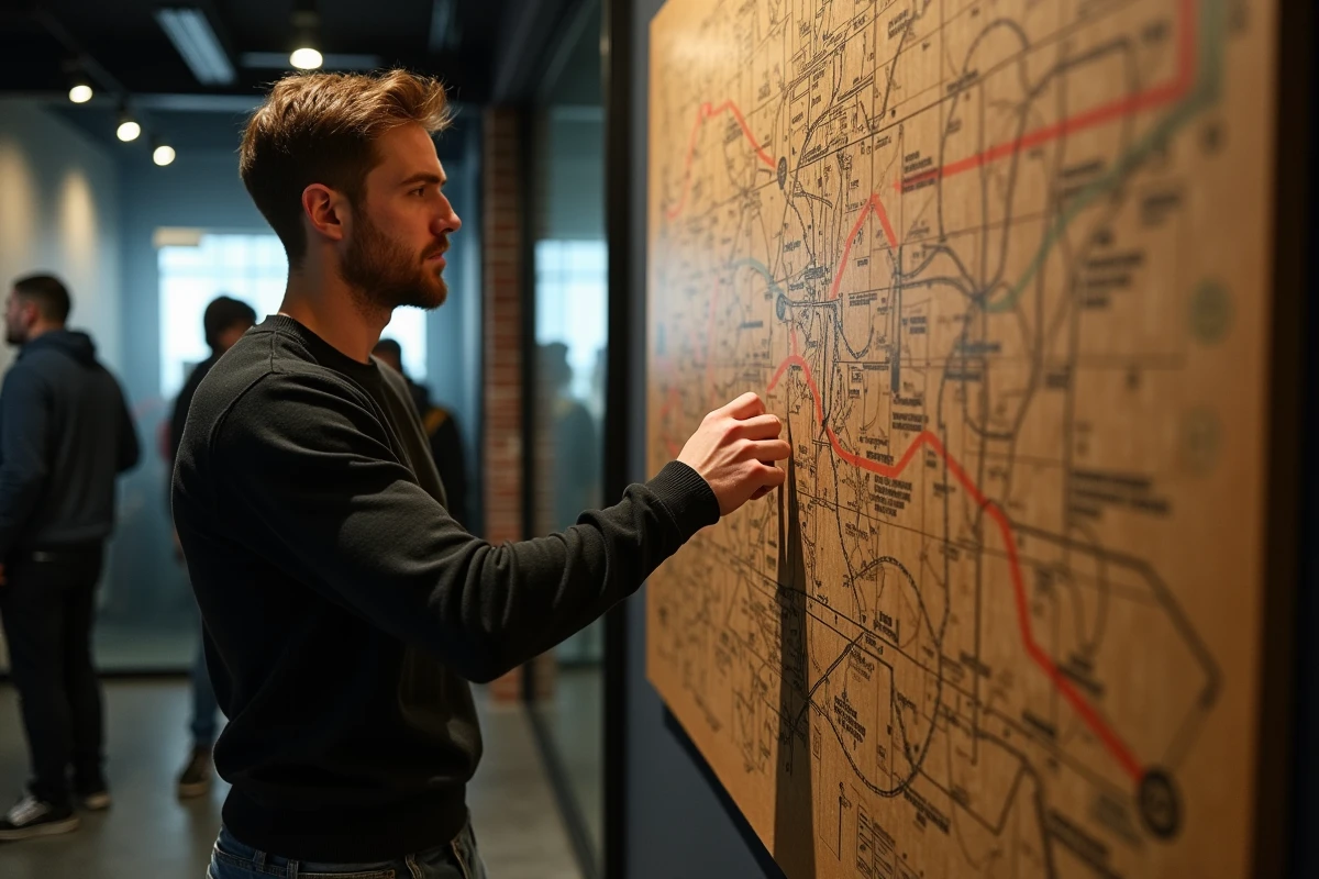 Jeune homme résolvant un escape game avec carte et indices