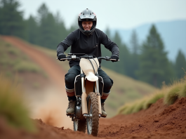 Jeune homme en motocross sur un sentier accidenté