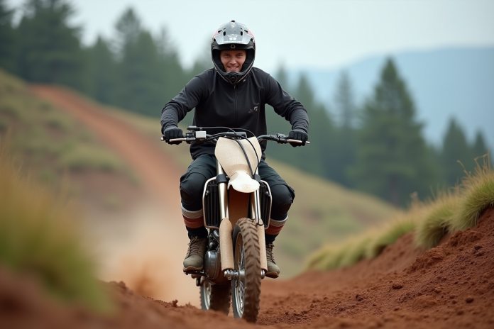 Jeune homme en motocross sur un sentier accidenté