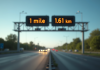 Panneau de signalisation routière indiquant 1 mile et 1,61 km en plein jour