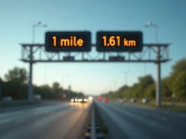 Panneau de signalisation routière indiquant 1 mile et 1,61 km en plein jour