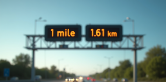 Panneau de signalisation routière indiquant 1 mile et 1,61 km en plein jour