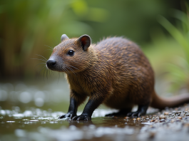 L’ornithorynque : l’animal le plus original commençant par O Platypus au bord d'une rivière en plein jour