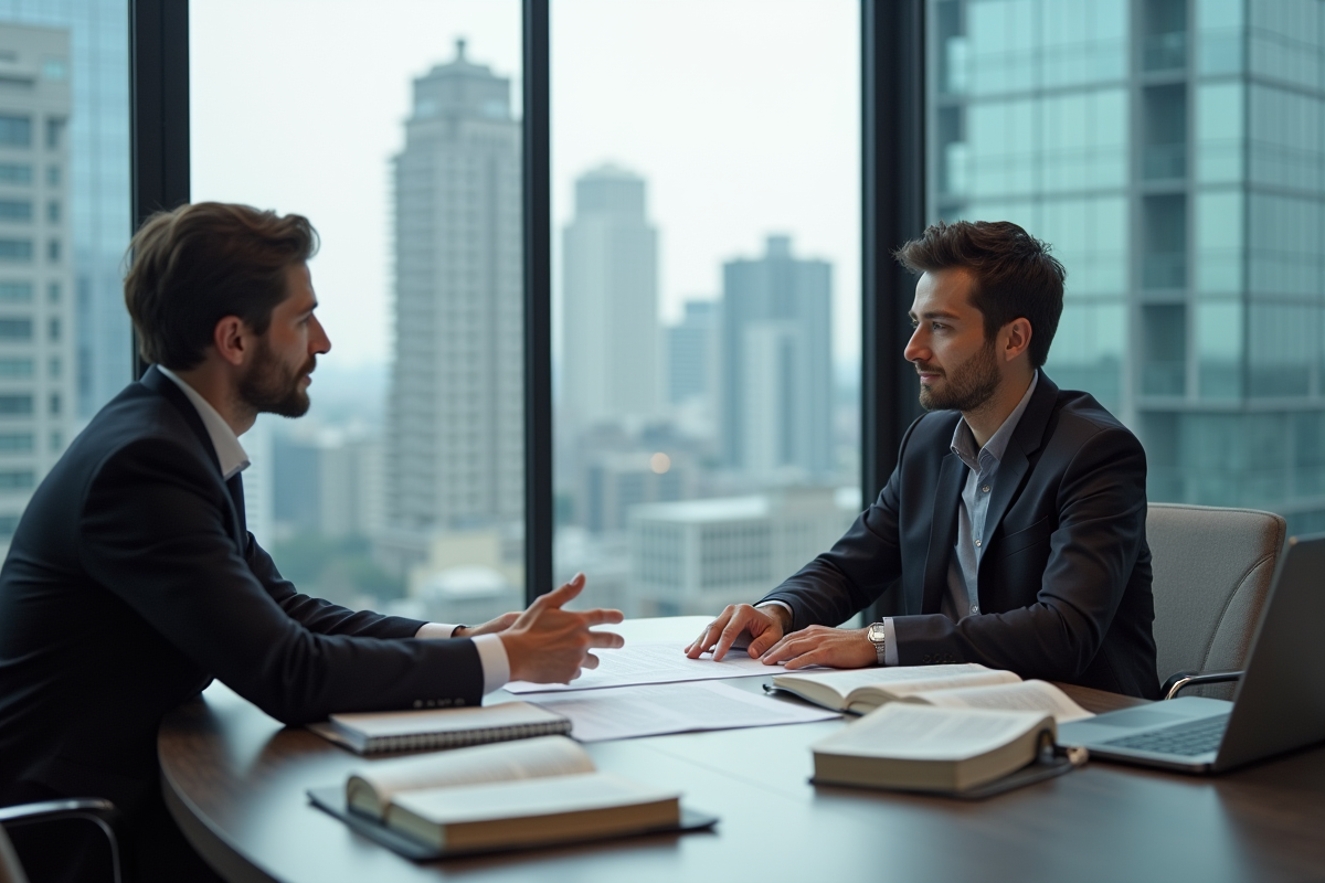 Deux professionnels discutant d un document juridique