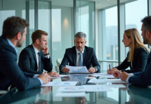 Investisseurs : le comportement décrypté et analysé Groupe de professionnels en réunion d'affaires dans un bureau moderne