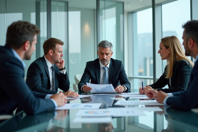 Groupe de professionnels en réunion d'affaires dans un bureau moderne