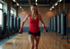 Intégrer efficacement la corde à sauter dans votre entraînement de boxe Jeune femme sportive sautant à la corde en salle de boxe