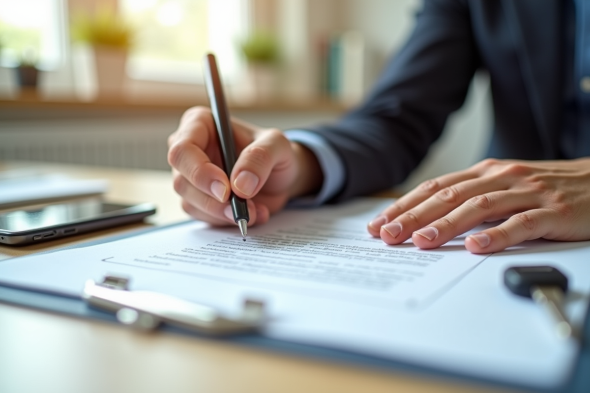 Gros plan sur la signature d un contrat de renegociation de prêt immobilier